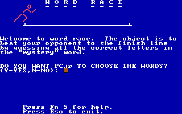 Your IBM PCJr Sampler - Word Race